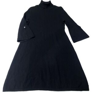 100% cashmere black dress above knee‎ sweater A-line 1/4 sleeve medium Womens